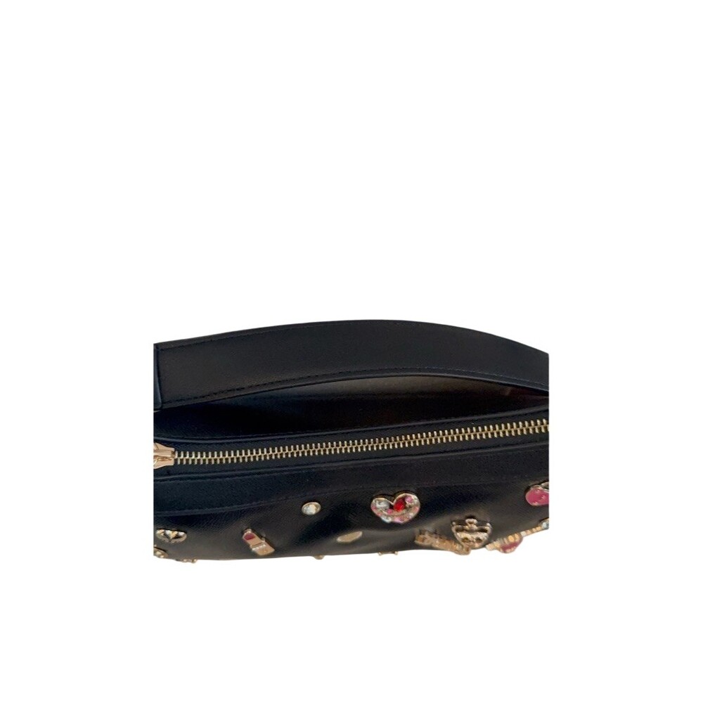 Juicy Couture Shoulder Bag Womens Small Black Rhinestone Charm Gold - Picture 3 of 7